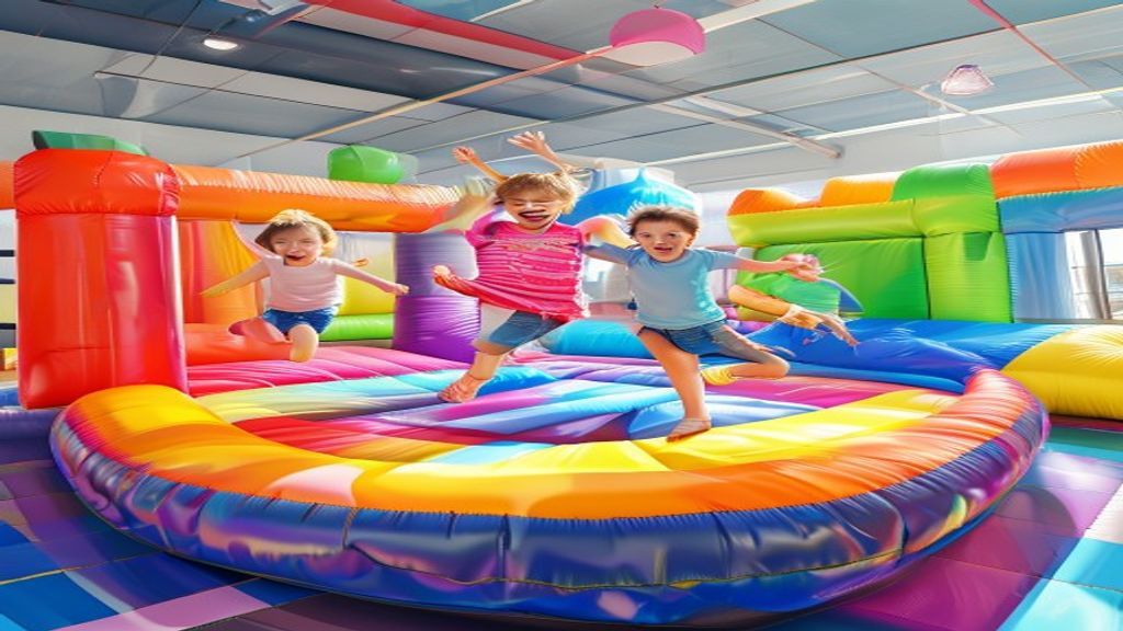 子供たちがエアートランポリンで楽しく遊んでいる様子