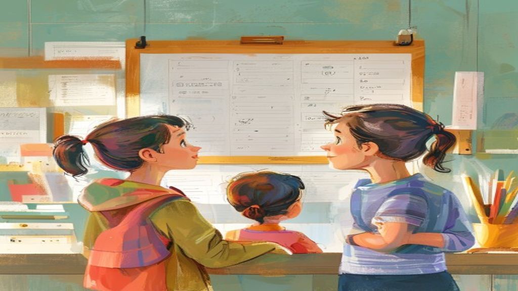 親子で習い事の選択肢について話し合っている様子