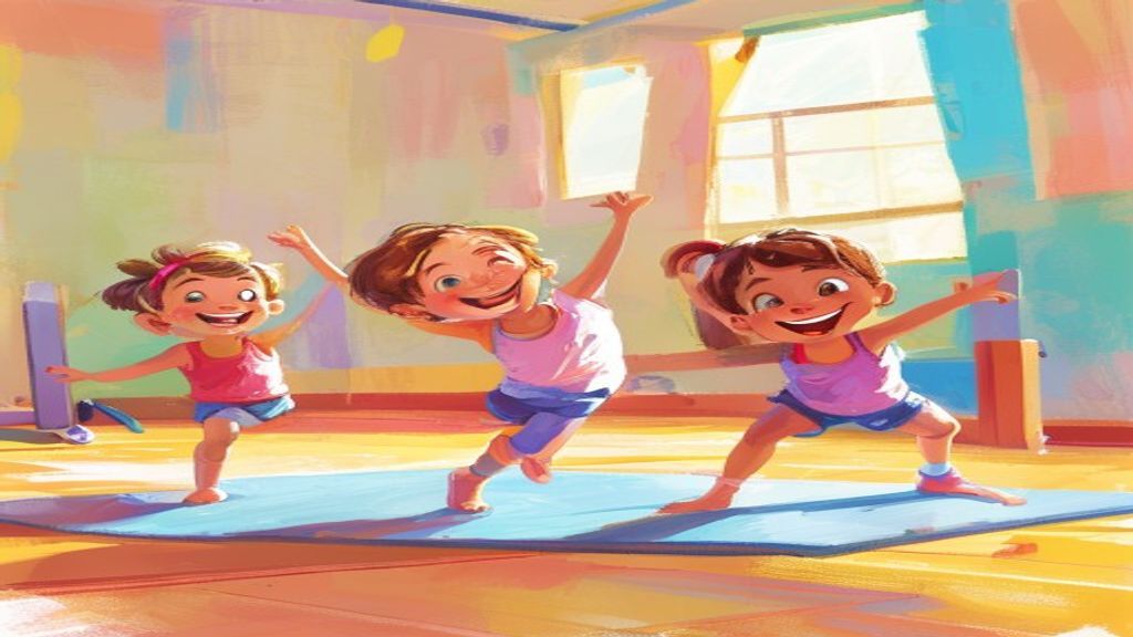 子供たちが体育館でマット運動を楽しそうに練習している様子